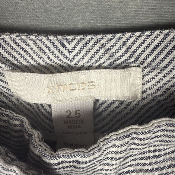 Chicos Women's Wide Leg Blue White Stripe 100% Linen 4 Pockets Sz 2.5 L Beach - Picture 4 of 6